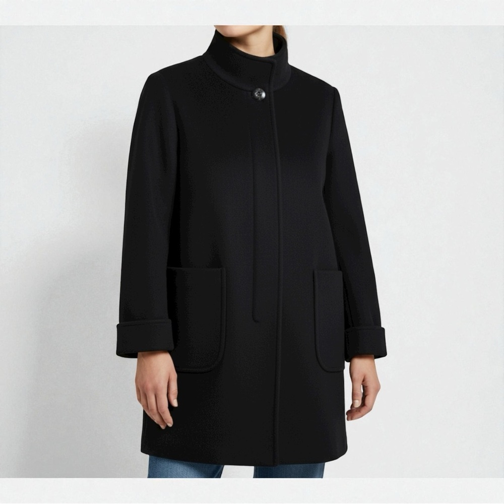 Mackintosh New England Wool Botton Up High Neck Black Dress Coat Women's Size L